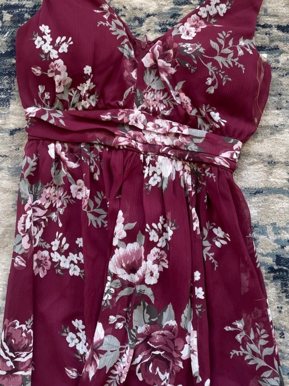Honey and Rosie Burgundy Floral Maxi Dress with Pink and Cream Blooms XS
